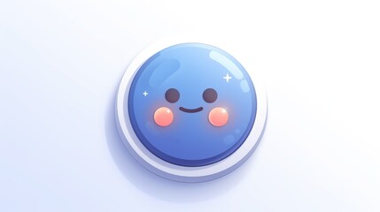 Poster - 2d illustration of a gray circular button featuring a cheerful smiley face in a chat speech bubble symbol