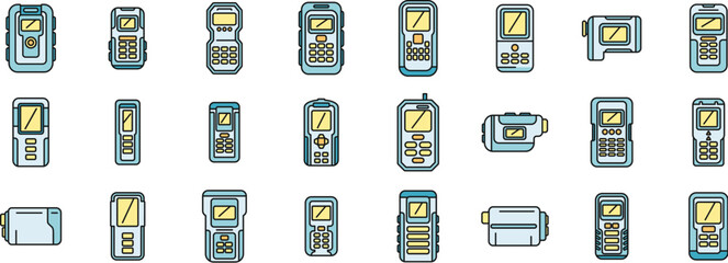Poster - laser meter icons set outline vector. level distance. meter digital thin line color flat on white