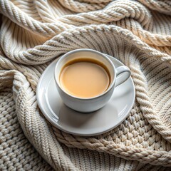 Cup of tea on a knitted background with folds