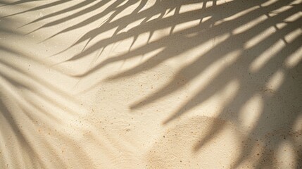 sand and shadow on the beach from palm leaves. beige static texture. template for travel and package