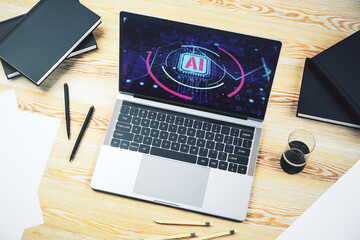 Poster - Computer monitor with creative artificial Intelligence abbreviation. Future technology and AI concept. 3D Rendering