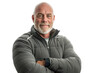 © Suplim - Elderly Man in Grey Puffer Jacket with Arms Crossed on White Background