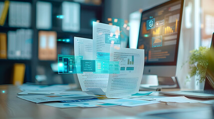 Document Digitization Services, the process of document digitization with an image depicting scanning and conversion techniques