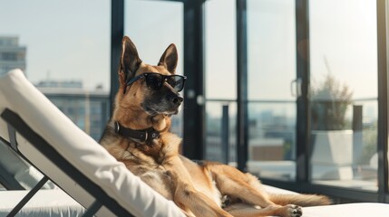 Poster - Stylish German Shepherd Enjoying Lounging in Sunglasses