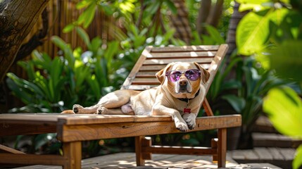 Poster - Cool Canine Chillaxing in Shades on Beach Chair