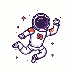 Wall Mural - A cartoon astronaut is running through space with stars