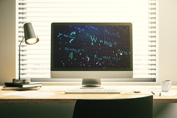 Poster - Modern computer monitor with creative scientific formula concept, research and development concept. 3D Rendering
