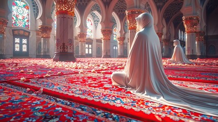 Poster - Ai Generative Watercolor Islamic background of a muslim man pray in mosque  