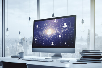 Poster - Social network concept on modern laptop screen. 3D Rendering