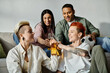 © Bliss - Diverse group enjoying cozy time on sofa.