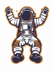 Wall Mural - A cartoon astronaut is sitting on the ground with his arms outstretched