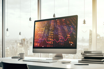 Poster - Modern computer monitor with abstract statistics data hologram interface, computing and analytics concept. 3D Rendering