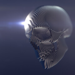 Aufkleber - Digital illustration of a layered stylized metal skull with shiny stripes. 3d rendering