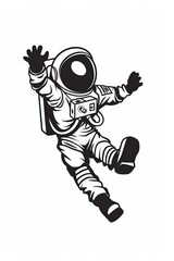 Wall Mural - A black and white astronaut is jumping in the air