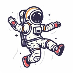Wall Mural - A cartoon astronaut is floating in space with his arms outstretched