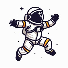 Wall Mural - A cartoon astronaut is jumping in the air