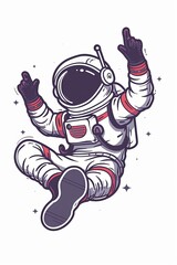 Wall Mural - A cartoon astronaut is jumping in the air and giving the middle finger