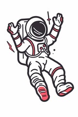 Wall Mural - A cartoon astronaut is in mid-air, with his arms outstretched