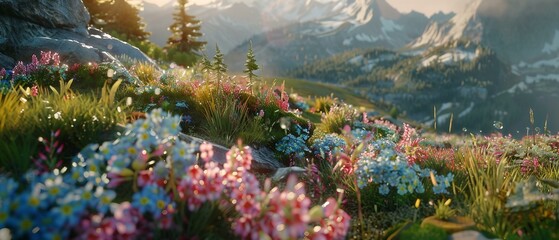 Wall Mural - A close-up photograph of a mountain meadow