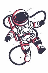 Wall Mural - A cartoon astronaut is floating in space with a red and blue rope