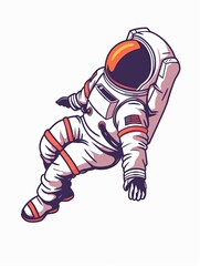 Wall Mural - A cartoon astronaut is floating in space with his arms outstretched
