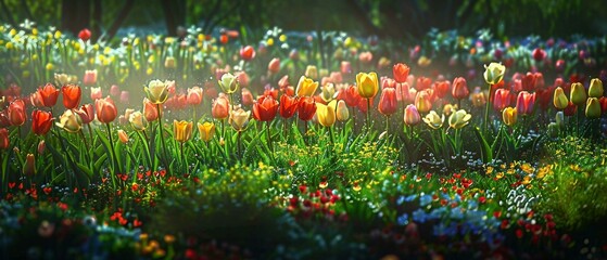 Wall Mural - red and yellow tulips in spring