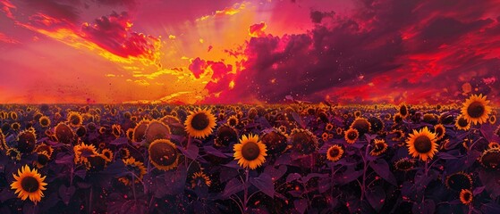 Wall Mural - Picture of a field of sunflowers