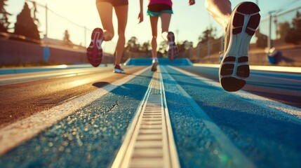 Wall Mural - Illustrate a comparison chart of different running surfaces, such as roads, trails, tracks, and treadmills. Highlight the pros and cons of each surface.