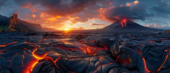 Wall Mural - sunset over the volcano