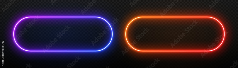 Neon rectangle light frame. Led button with glow. Laser template for ...
