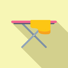 Sticker - Flat design vector of an ironing board with a colorful garment, depicting household chores