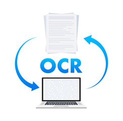 Fototapete - OCR - Optical character recognition. Document scan. Process of recognizing document. Vector stock illustration