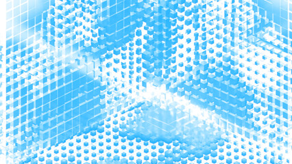 Poster - Abstract 3d cubic textile pattern waving randomly. Motion. Geometric background with cubes or small boxes with light flares.