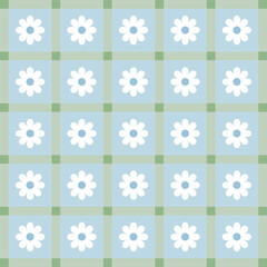 Wall Mural - Background illustration of a combination of flowers and check patterns. used for wallpaper, tile, fabric, textile.