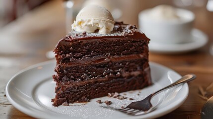 Wall Mural - Whether served as a decadent dessert or a celebratory treat, chocolate cake with ice cream is sure to satisfy even the most discerning sweet tooth.