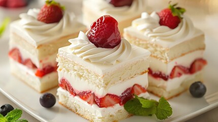 Wall Mural - Whipped cream, fruit compote, and frosting adorn these delectable treats, adding a touch of elegance to every slice.