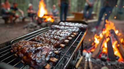 Wall Mural - A wide-angle shot of slow-cooked ribs