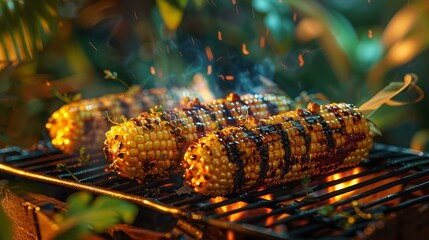 Poster - An intricately detailed BBQ grill filled with corn