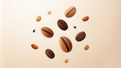 Wall Mural - Brown and white background filled with close-up roasted coffee beans for a cafe menu, coffee packaging design