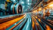 © familymedia - Dynamic image capturing motion blur of steel coils in a manufacturing plant with vibrant colors