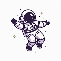 Wall Mural - A cartoon astronaut is floating in space with a smile on his face