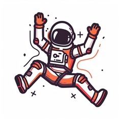 Wall Mural - A cartoon astronaut is jumping in the air with his arms outstretched