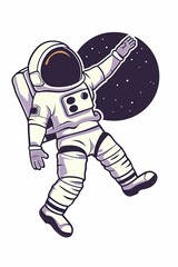 Wall Mural - A cartoon astronaut is floating in space with his hand outstretched