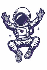 Wall Mural - A cartoon astronaut is jumping in the air