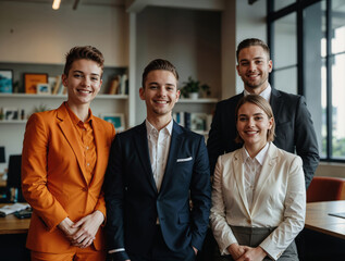 LGBTQ+ Young Professionals in Colorful Suits Enjoying Business Meeting, Business Attire