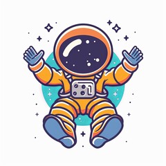 Wall Mural - A cartoon astronaut is sitting in a blue circle with stars