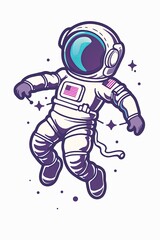 Wall Mural - A cartoon astronaut is floating in space with a starry background
