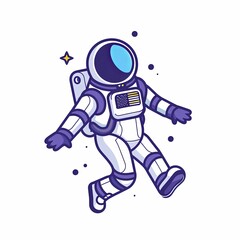 Wall Mural - A cartoon astronaut is floating in space with a blue and white background