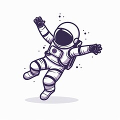 Wall Mural - A cartoon astronaut is floating in space with his arms outstretched