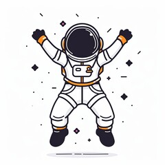 Wall Mural - A cartoon astronaut is jumping in the air with a starry background